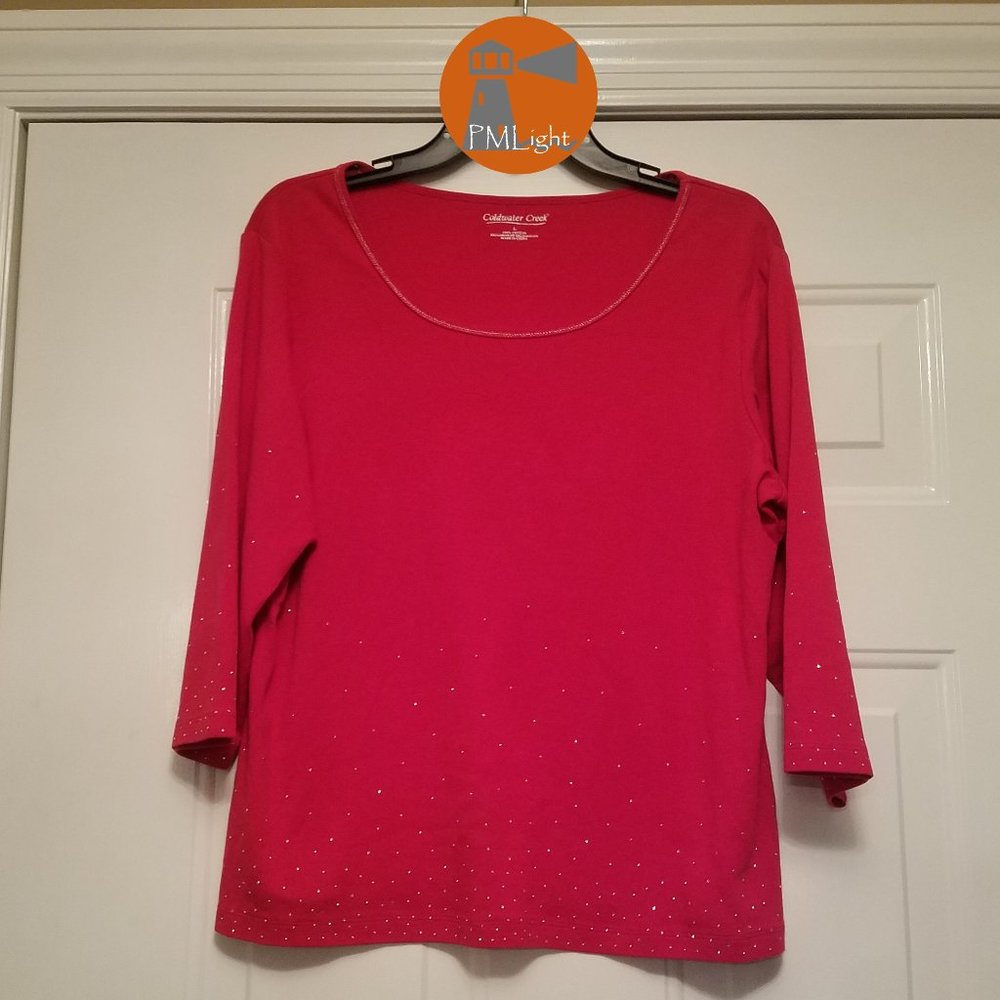 Coldwater Creek Large Top Red w/silver gems 3/4 sleeves